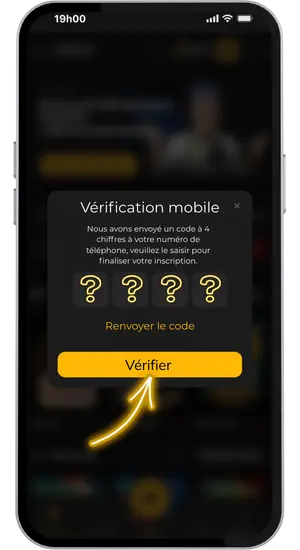 Étape de saisie du code de sécurité envoyé sur mobile